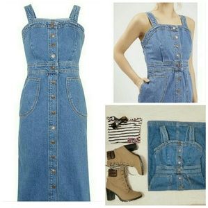 Topshop Moto Denim Midi Pinafore Dress
